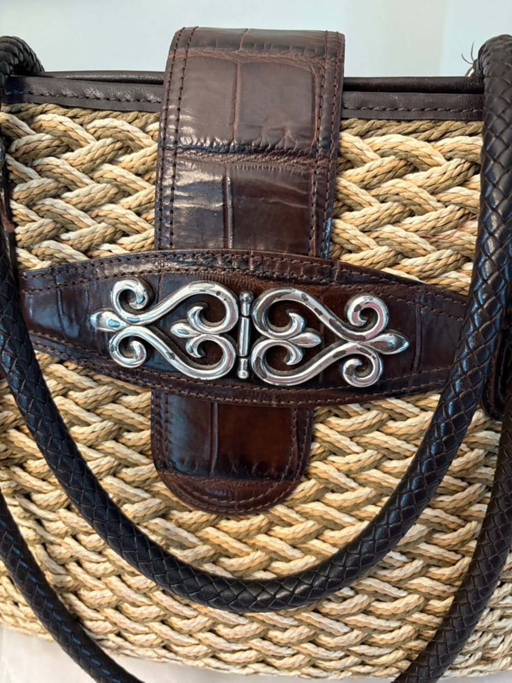 Brighton Natural Raffia & Leather Tote Handbag Purse Pocketbook EUC - Picture 14 of 16